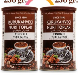 Odun Ateşinde Kavrulmuş Fındıklı Türk Kahvesi 2x250 gr Teneke Kutu (İçecek Hediyeli) - Nuri Toplar