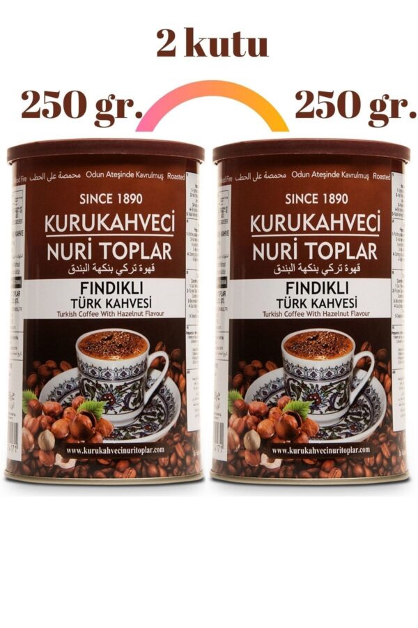 Odun Ateşinde Kavrulmuş Fındıklı Türk Kahvesi 2x250 gr Teneke Kutu (İçecek Hediyeli) - Nuri Toplar