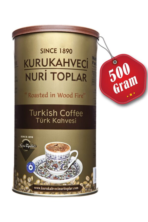 Odun Ateşinde Kavrulmuş Türk Kahvesi 500 gr Yuvarlak Teneke Kutu - Nuri Toplar