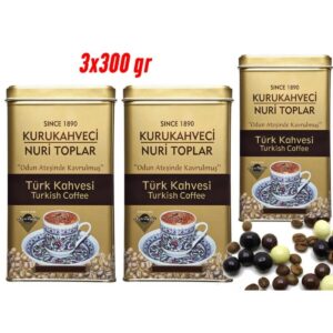Odun Ateşinde Kavrulmuş Türk Kahvesi 3x300 gr (900 gr) Teneke Kutu - Nuri Toplar