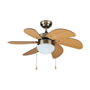 Kaşkar Taflan L36009 55w 82cm Ahşap Antik 6 Kanatlı Lambalı Avizeli Ipli Tavan Vantilatörü