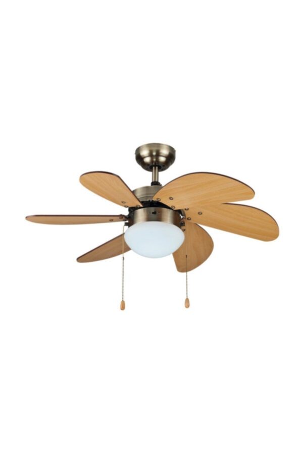 Kaşkar Taflan L36009 55w 82cm Ahşap Antik 6 Kanatlı Lambalı Avizeli Ipli Tavan Vantilatörü