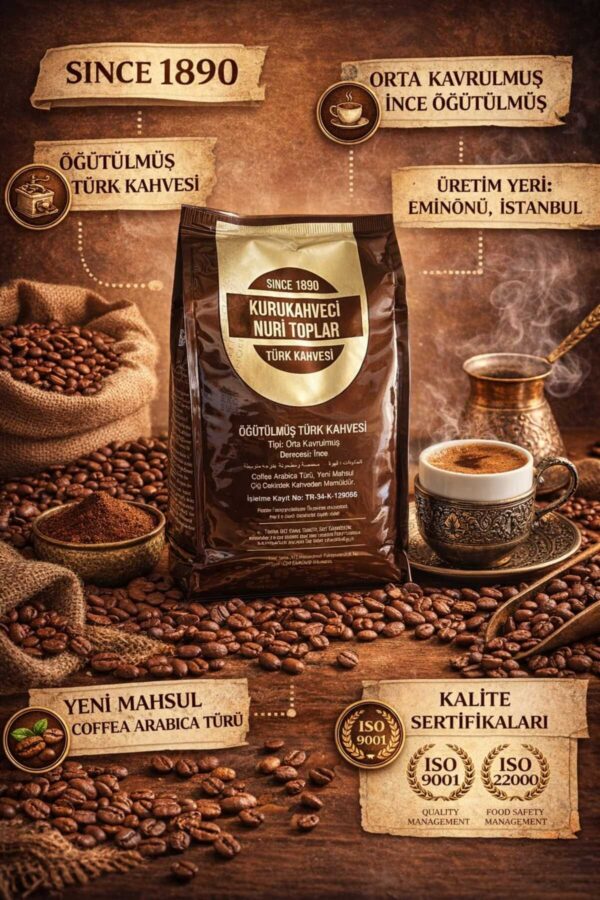 Odun Ateşinde Kavrulmuş Öğütülmüş Türk Kahvesi 500 gr Folyo - Nuri Toplar
