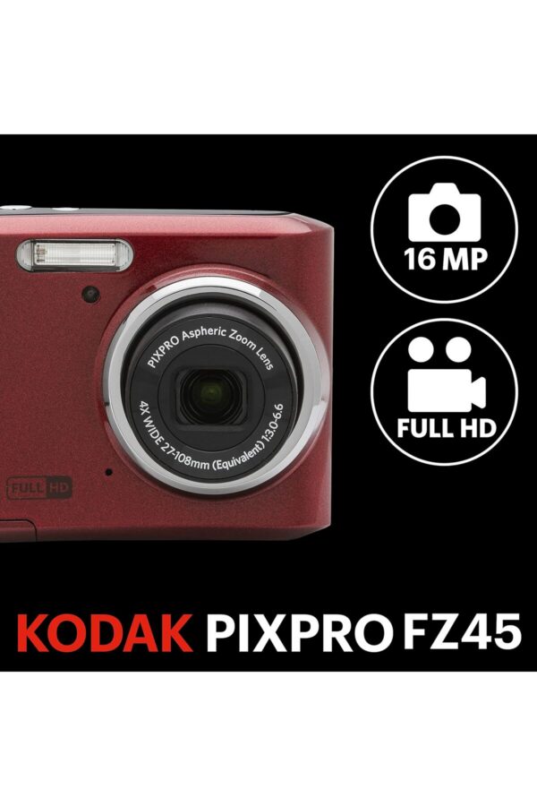 Kodak Pixpro FZ45 Dijital Fotoğraf Makinesi Kırmızı - 16MP 4x Optik Zoom