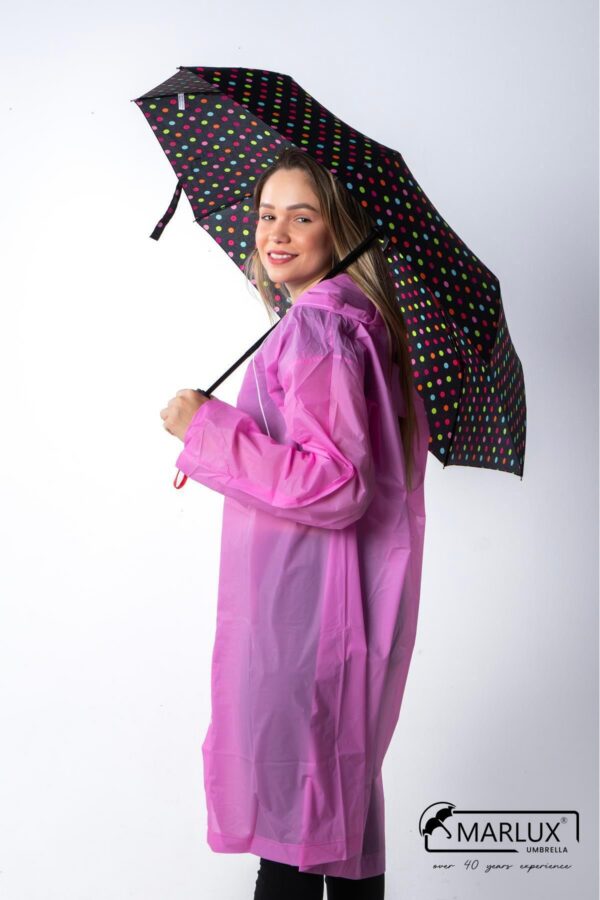 Siyah Alaca Renkli Puantiyeli Tam Otomatik Kadın Şemsiye M21mar710r004
